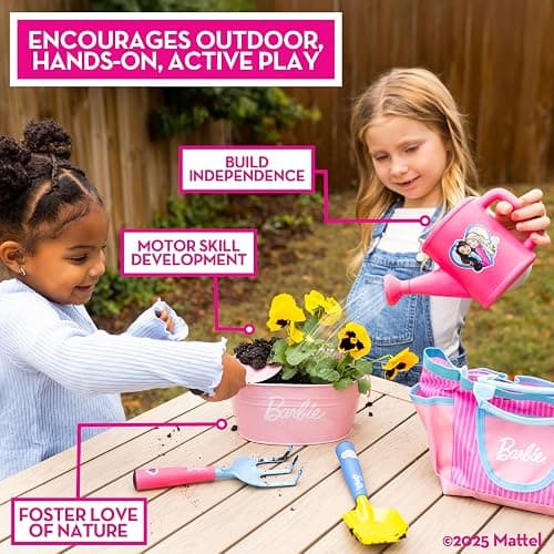 Barbie Garden Set – Real Gardening Tools for Kids with Watering Can, Metal Tools, Flower Pot and Storage Bag – Pink Tool Playset for Outdoors, 6 Pieces thumbnail 6