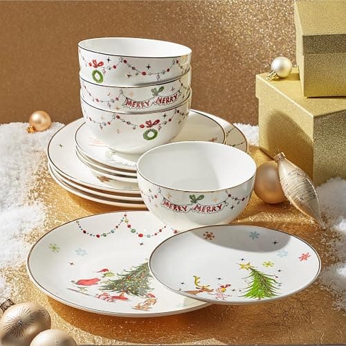 Lenox 895051 Merry Grinchmas 12-Piece Dinnerware Set, Green, 12 Count, Christmas, Holiday Hosting thumbnail 2