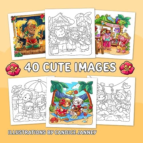 Cozy Hawaii: Cute Coloring Book for Adults and Teens with Charming Characters and Easy-to-Color Tropical Scenes for Relaxation thumbnail 2
