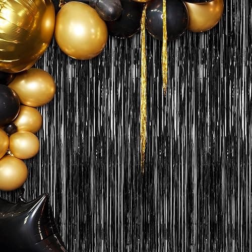 ZATAYE 2 Pack Black Foil Curtain Backdrop Birthday Party Decorations | Black, Metallic Foil, 3.28 x 7.05 FT, Tinsel Backdrop, Foil Curtain Streamer, Halloween New Years Eve Party thumbnail 7