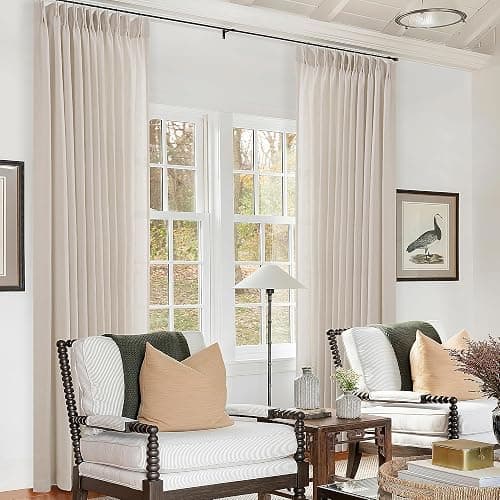 Extra Wide Beige Pinch Pleated Linen Curtains 108 Inches Long 72 Inch Wide for Living Room Light Filtering Semi Sheer Window Drapes with Hooks Rings for Patio Sliding Glass Door 1 Panel 72x108 - Image 1