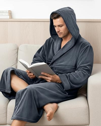 NY Threads Mens Robe with Hood, Luxury Plush Fleece Hooded Mens Bathrobe, Spa Bath Robe for Men thumbnail 4