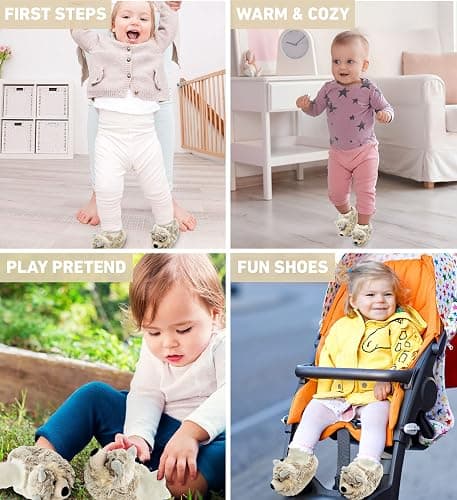 Puzzled DolliBu Gray Wolf Soft Plush Baby Shoes - Soft & Fluffy Wild Life Fleece Unisex Footwear with Stuffed Animal Wolf for Baby Boy or Girl - Fuzzy Indoor Slipper, Winter Foot Warmer - One Size thumbnail 4