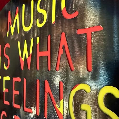 Top Brass Jumbo 16" Metal Guitar Pick Wall Art – “Music Is What Feelings Sound Like” Quote – Steel Wall Décor – Music Room, Studio, or Man Cave Art (Flame Torched) thumbnail 4
