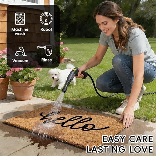 2 Pcs Welcome Door Mat Set, Layered Hello Coir Doormat with Black and White Buffalo Plaid Mat, Front Door Mats with Non-Slip TPR Backing, Farmhouse Modern Door Decor for Porch, Entryway, Patio thumbnail 5