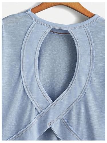 SOLY HUX Women Open Back Tops Workout Backless Tee Casual Athletic Shirts Short Sleeve Oversized Gym T Shirt thumbnail 5