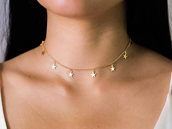 S.J JEWELRY Women Simple Delicate Full Moon 14K Gold Plated/Rose Gold/Silver Plated Layered Pendant Handmade Star Chokers Necklaces - Gold thumbnail 8