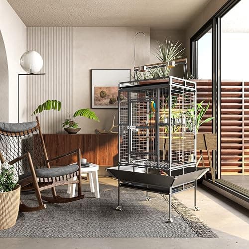 82 Inch Bird Cage, BOINN Bird Flight Cages with Rolling Stand & Bottom Tray, Wrought Iron Parrot Cage with PlayTop for Parakeet, Lovebirds, Ringneck, Cockatiels thumbnail 8