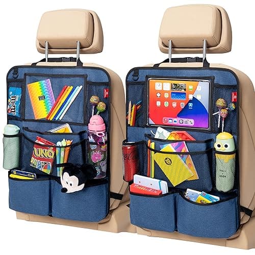 Helteko Backseat Car Organizer, Kick Mats Back Seat Protector with Touch Screen Tablet Holder, Back Seat Organizer for Kids with 9 Storage Pockets, Travel Accessories (2 Pack, Ocean Blue)