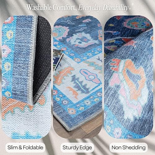 Fame Rugs Blue Modern Oushak Rug 2'5x13, Vintage Turkish Colorful Oriental Antique Inspired Long Runner Rugs, Luxury Living Room Bedroom (387BNB, 2'5 x 13'1) thumbnail 3