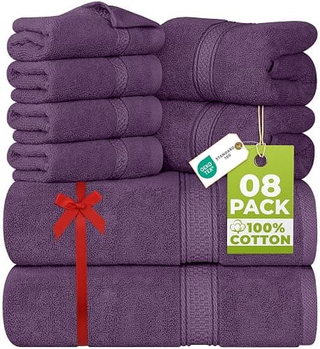 Utopia Towels 8 Piece Luxury Towel Set – Majestic Plush, Super Absorbent & Quicker-to-Dry, Thick 100% Ring Spun Cotton Towels for Bathroom, Spa & Hotel – 2 Bath, 2 Hand, 4 Washcloths, Plum - Image 1