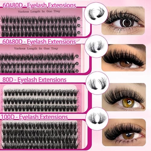YIDUO 994Pcs Lash Clusters Kit Gift Packs 60D/80D/100D Volume 3D Clusters Lashes Extensions Kit 10-20mm D Curly Wispy Soft DIY Individual Eyelash Extension Kit 4 Box pestañas postizas Bulk Pack thumbnail 3