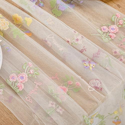 Windkream Ivory White Wildflower Table Runner 10ft Embroidery Tulle Floral Spring Table Runner, Seasonal Summer Butterfly Kitchen Dining Decoration for Wedding Baby Bridal Shower Birthday Party thumbnail 4