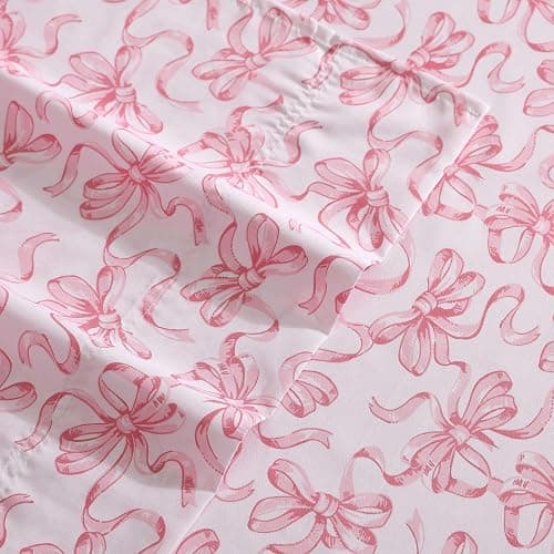Betsey Johnson - Twin XL Bed Sheets, Soft Bedding with Matching Pillowcase, Fade & Wrinkle Resistant, Lightweight for Year Round Use, Dorm Essentials (Ballet Bows Pink) - Ballet Bows Pink - Twin XL thumbnail 5