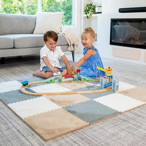 16 Piece Carpet Squares Puzzle Mat 49" x 49" Plush Interlocking Carpet Tiles, Foam Floor Tiles for Baby Play Mat - Kids Soft Play Mats Anti Slip Jigsaw Flooring Playmat Playroom Rug (Brown,Gray,White) thumbnail 4