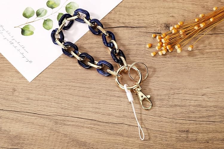 Junyuerly Stylish Wrist Lanyard Keychain Wristlet Key Chains Resin and Hardware Chains Link Gold Key Ring Bracelet for Women thumbnail 2