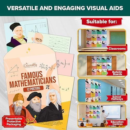 Decorably 12 Famous Mathematicians Posters for Classroom, 11x14in Educational Matte-Laminated for Elementary and High School - for Hallways, Bulletin Boards, Home Study Room thumbnail 9