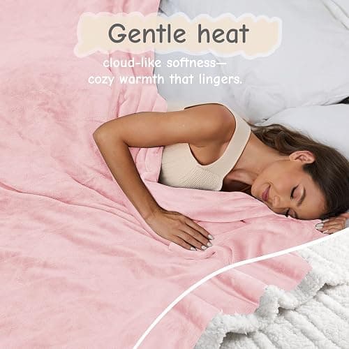 Electric Heated Blanket Throw Size 50"x60", Soft Flannel with Overheat Protection, 6 Adjustable Heat Settings & 3-Hour Auto-Off Timer, Fast Heating for Winter Comfort, Pink thumbnail 4