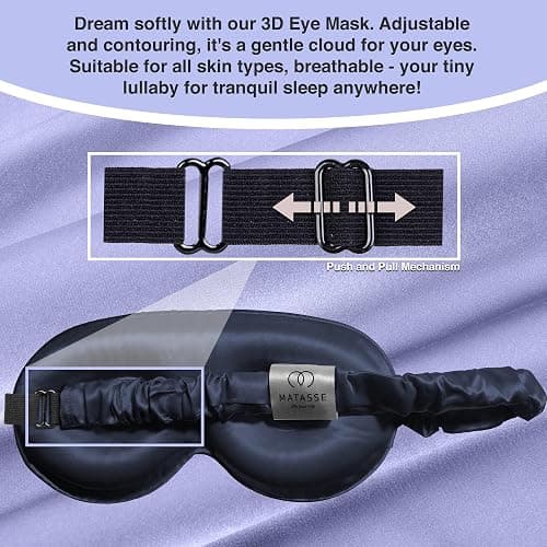 MATASSE Silk Eye Mask for Sleeping with Adjustable Elastic Band - 3D Contoured, Eye Cover Sleep Mask w/Genuine Mulberry Silk Including The Strap for Women, Men (Black) thumbnail 3