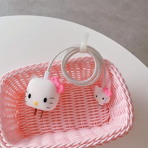 3D Cute Cartoon Wall Charger Protector Case - Compatible for Apple 20W USB-C Power Adapter and Lightning Cable No.01(4in1) thumbnail 4