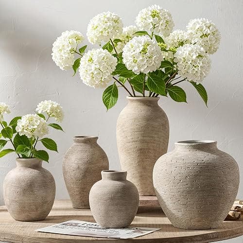 Vanselia Ceramic Flower Vase Home Decor - Farmhouse Table Vases Rustic Vintage Living Room Kitchen Bedroom Decorations for House Book Shelf Office Coffee Desk Dining Fireplace (7.4" Retro) thumbnail 7