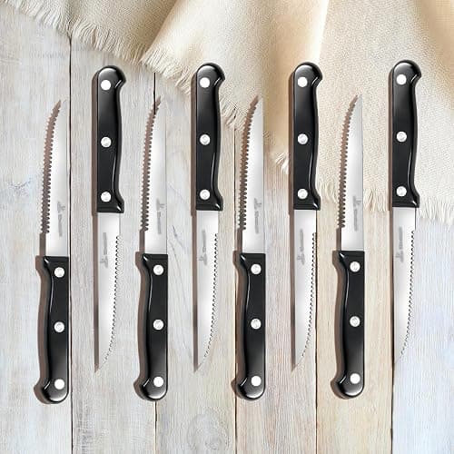 Upgraded Steak Knives Set of 8, Uncoated Stainless Steel Serrated Steak Knife Set, 4.5 Inch Steak Knife with Ergonomic Handle and Sharp Blades, Dishwasher Safe Dinner Knives for Kitchen, Restaurant thumbnail 8