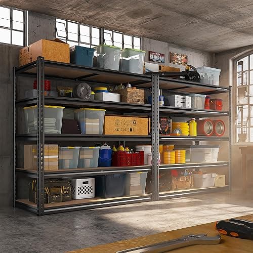 REIBII 2500LBS Garage Shelving 72''H Storage Shelves 40" W Metal Shelving 5 Tier Metal Shelves Adjustable Pantry Shelf for Closet Pantry Basement Kitchen Warehouse 72" H x 40" W x 20" D thumbnail 2
