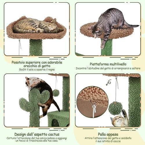 Yaheetech Albero Tiragraffi per Gatti a Forma di Cactus Condominio Palla Gioco in Truciolato e Corda di Sisal 48,5 cm × 48,5 cm × 138 cm thumbnail 4