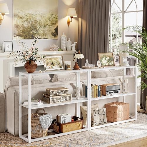 TIQLAB Small Entryway Table, 29.5" Narrow Console Table with Shelves, Sofa Table, Couch Table, Side Table, Entry Table for Hallway, Living Room, Small Space, White thumbnail 5