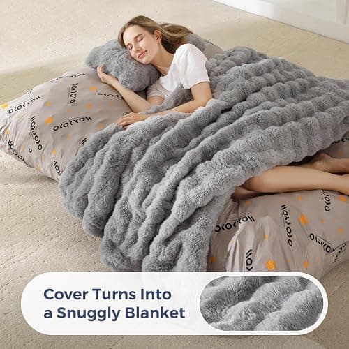 MAXYOYO Giant Bean Bag Chair with Pillow, 3 in 1 Convertible Bean Bag Chair for Adults with Removable Cover, Floor Cushion Stuffed Floor Lounger for Living Room Bedroom, Bubble Grey thumbnail 5