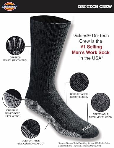 Dickies Men's Dri-tech Original Moisture Control Crew Socks, Available in M-xxl (6, 12, 18 Pairs) thumbnail 4
