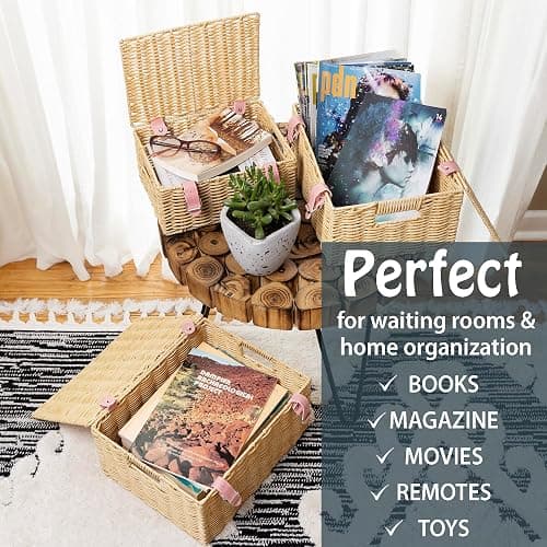 Wicker Storage Baskets with Lids – Set of 3 (Large, Medium, Small) for Organizing Clothes, Toys, Books – Cute Organizer Stackable Basket with Lid for Bedroom, Nursery, and Home Decor thumbnail 7