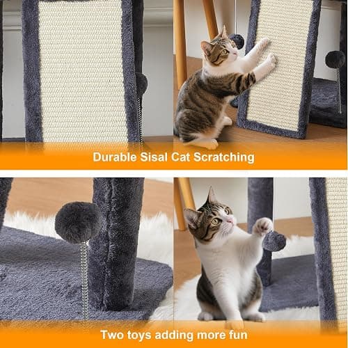 Psicway 17.1-inch Small Cat Tree Tower with Scratching Post for Indoor Cats,Grey thumbnail 3