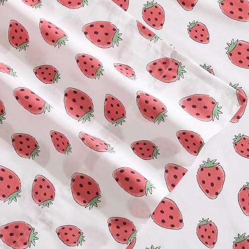 Poppy & Fritz - Queen Sheets, Luxurious Cotton Percale Bedding Set, Crisp & Cool, Super Soft Bed Essentials (Strawberry Picnic Pink, Queen) thumbnail 6