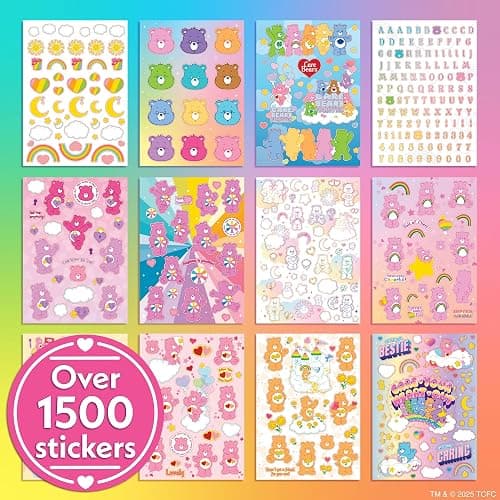 Care Bears Sticker Book, 1500 Cute Stickers for Scrapbooks, P/lanners, Features Letter, Laptops and Water Bottle for Kids Teens, School Supplies for Kids thumbnail 5