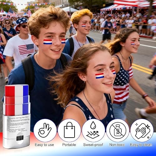 Red White and Blue USA Eye Black 4Pcs,Football Baseball Face Paint,4th of July Patriotic Accessories,America Soccer Fans Makeup for Game Day thumbnail 4