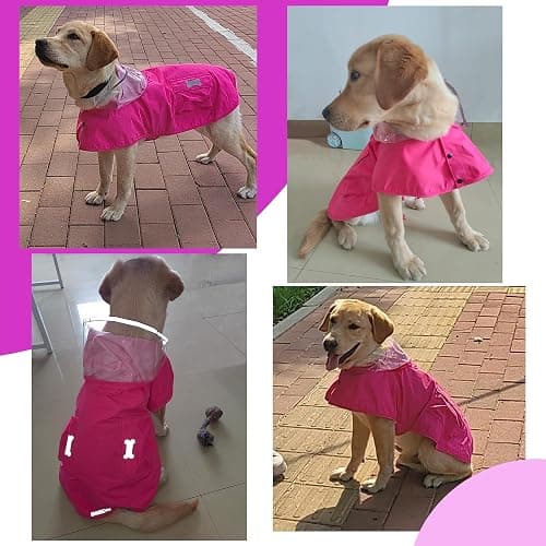 Waterproof Dog Raincoat, Adjustable Reflective Lightweight Pet Rain Clothes with Poncho Hood (X-Large, Dark Pink) thumbnail 7