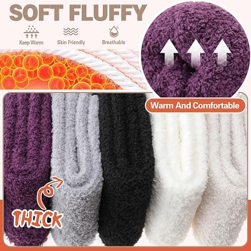 Fuzzy Socks Fluffy Thick Warm Winter Soft Cozy Plush Sleep Home Fleece Cabin Soft House Socks for Women Men thumbnail 4