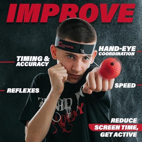 Champs MMA Boxing Reflex Ball Set with Punch Counter App | 4 Balls with Varying Weights, Headband & 4 Spare Strings to Improve Speed, Hand Eye Coordination Training | Boxing Equipment, MMA Gear Gift thumbnail 2