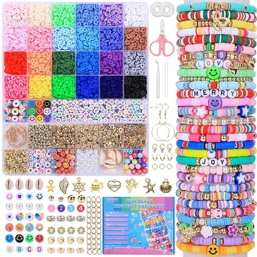 AIPRIDY Girls Toys Bracelet Making Kit, Clay Beads Jewelry Activity Kit, DIY Crafts Birthday Christmas Gifts for Girls Ages 5 6 7 8 9 10 11 12 Years Old (24 Colors 6500 Pcs) - Image 1