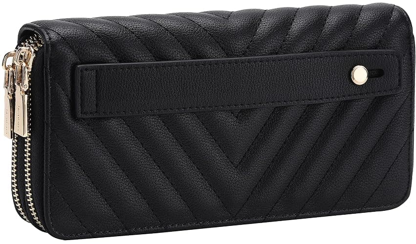 B BRENTANO Vegan Leather Double Zipper Pocket Wallet with Grip Hand Strap (Chevron Embroidered Black) thumbnail 3