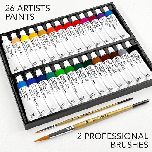 CHROMATEK Watercolor Paint Set - 28 Piece Kit for Adults, Beginners & Professional Artists - 26 x 12ml Liquid Water Color Tubes & 2 Painting Brushes - Richly Pigmented Vibrant Colors - Art Supplies thumbnail 6