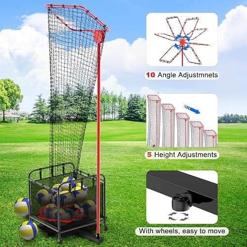TUBAGOU Volleyball Setter Training Equipment Net with Portable Volleyball Cart with Wheels, Volleyball Practice Equipment 5 Height Options and Adjust The Target Hoop Angle by 10 Angles thumbnail 2
