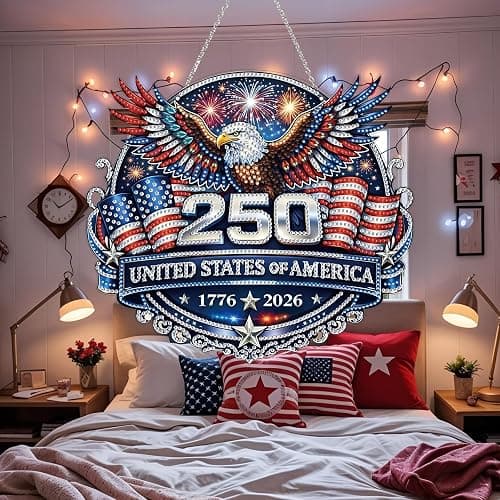 DIY Diamond Art Painting Wreath Kits，Special Shaped Rhinestone Hanging Ornament Diamond Art Window Pendants for Gift Home Garden Wall Hanging Kits,Double Sided (USA 250th) thumbnail 7