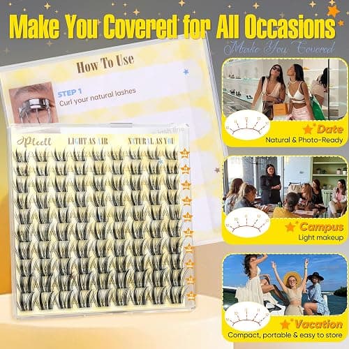 Pleell Lash Clusters Natural Eyelash Clusters 10-13mm Wispy Lashes Clusters Fairy Cluster Eyelash Extensions Thin & Invisible Band Cluster Lashes for Daily/Photo C-Curly Manga Eyelashes Clusters thumbnail 5