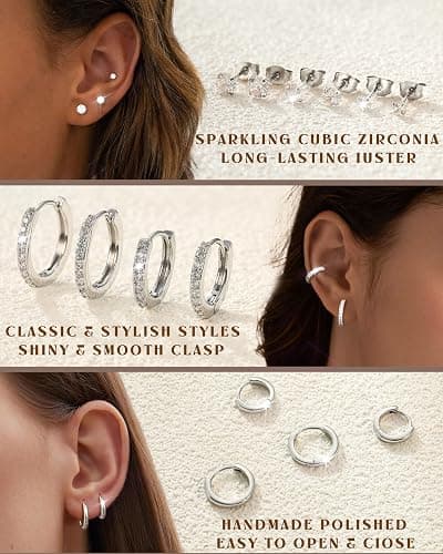 Dochais Hoop Stud Earrings for Women Men 7 Pairs 316L Surgical Steel Hypoallergenic Earrings Set for Multiple Piercing Non Tarnish 14k Gold Plated Cartilage Earring thumbnail 3