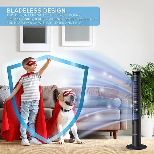 Air Pro Smart 46" Tower Fan- Oscillating Bladeless Fan with Remote - Tall Compact 3 Speeds Quiet Cooling Fan - Floor Standing Fan for Home and Office - LED Display, 4 Modes, 12Hour Timer - 46" - Black thumbnail 5