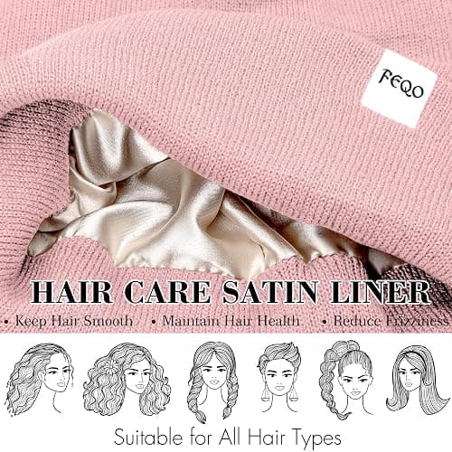 FEQO 4 Pack Satin Lined Winter Beanie Hats Soft Silk Lined Beanies | Knit Cuffed Beanies Warm Winter Beanies, Soft Knit Caps with Satin Lined Ski Hats, Cozy Cuffed Skull Caps for Men and Women thumbnail 2