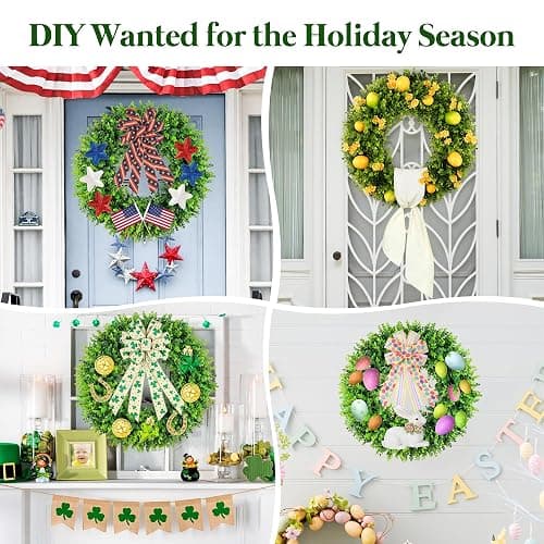 DDHS 20'' Boxwood Wreaths Front Door Artificial Spring Wreath. Wreaths for Front Door Farmhouse Wedding Green Year Round Indoor Outdoor for Summer Wreath St Patricks Day Decorations -(Hello Sign) thumbnail 6
