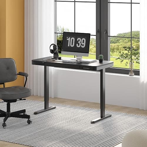 FLEXISPOT Comhar Electric Standing Desk with Drawer Desktop & Adjustable Frame Quick Install w/USB Charge Ports (Black, Wood) thumbnail 2